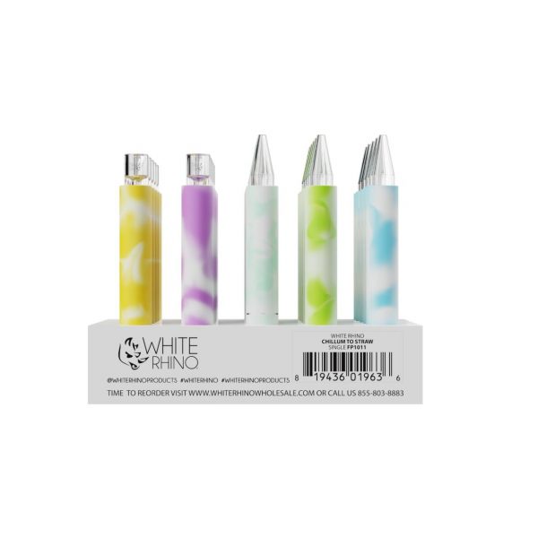 White Rhino Chillum To Straw Quartz Glow in the Dark - Assorted Colors 25CT Display - Image 2