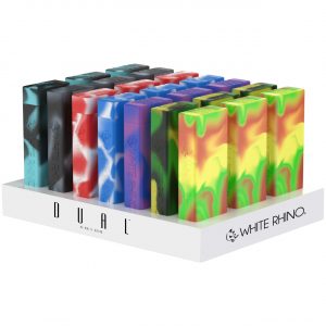 White Rhino Dual Original Silicone Container w/ Glass Straw & Chillum - Assorted Colors 21CT Display