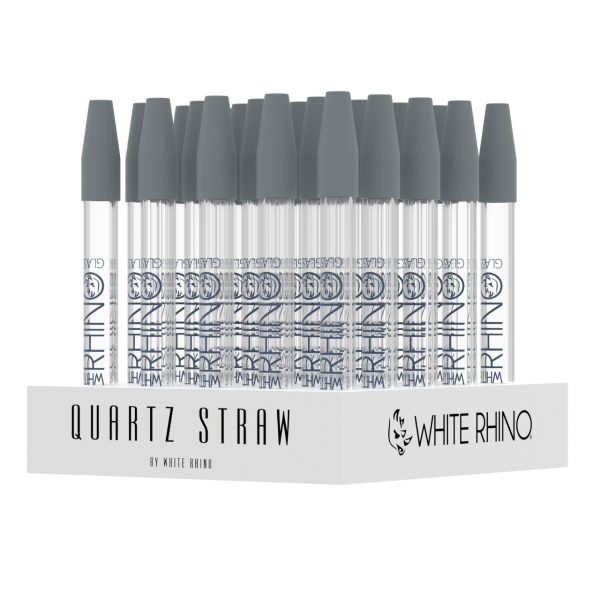 White Rhino Quartz Dab Straw w/ Silicone Cap - 25CT Display