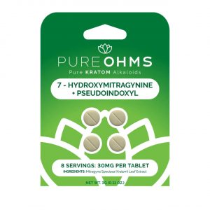 Pure Ohms Green 7-Hydroxymitragynine + Pseudoindoxyl Pure Kratom Alkaloids Tablet - 4PK