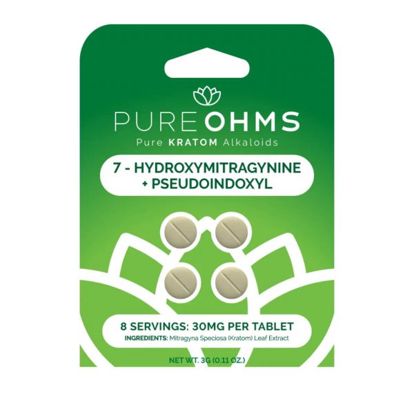Pure Ohms Green 7-Hydroxymitragynine + Pseudoindoxyl Pure Kratom Alkaloids Tablet - 4PK